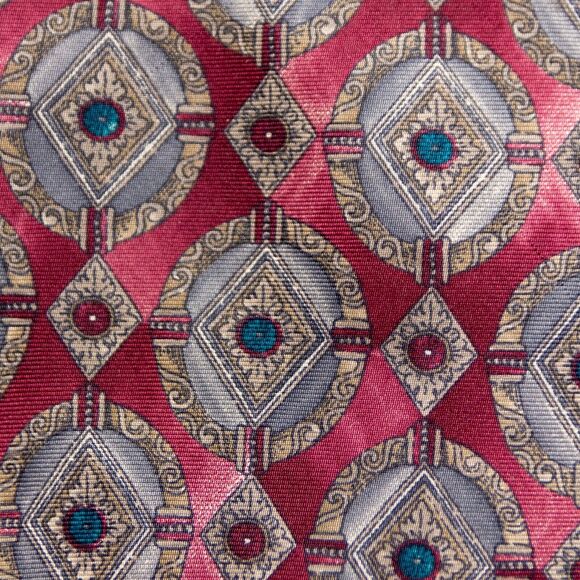 Men's Necktie Vintage ETIEENE AIGNER Diamond Print All Silk Wide Width Short Fit - Picture 3 of 5